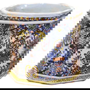 Antique 19th Century French Hand-Painted Faience Jardiniere from Normandy: Antique 19th Century French Hand-Painted Faience Jardiniere from Normandy Enhance your decor with this exquisite 19th Century French Hand-Painted Faience Cache Pot from Desvres. Crafted in Normandy ar