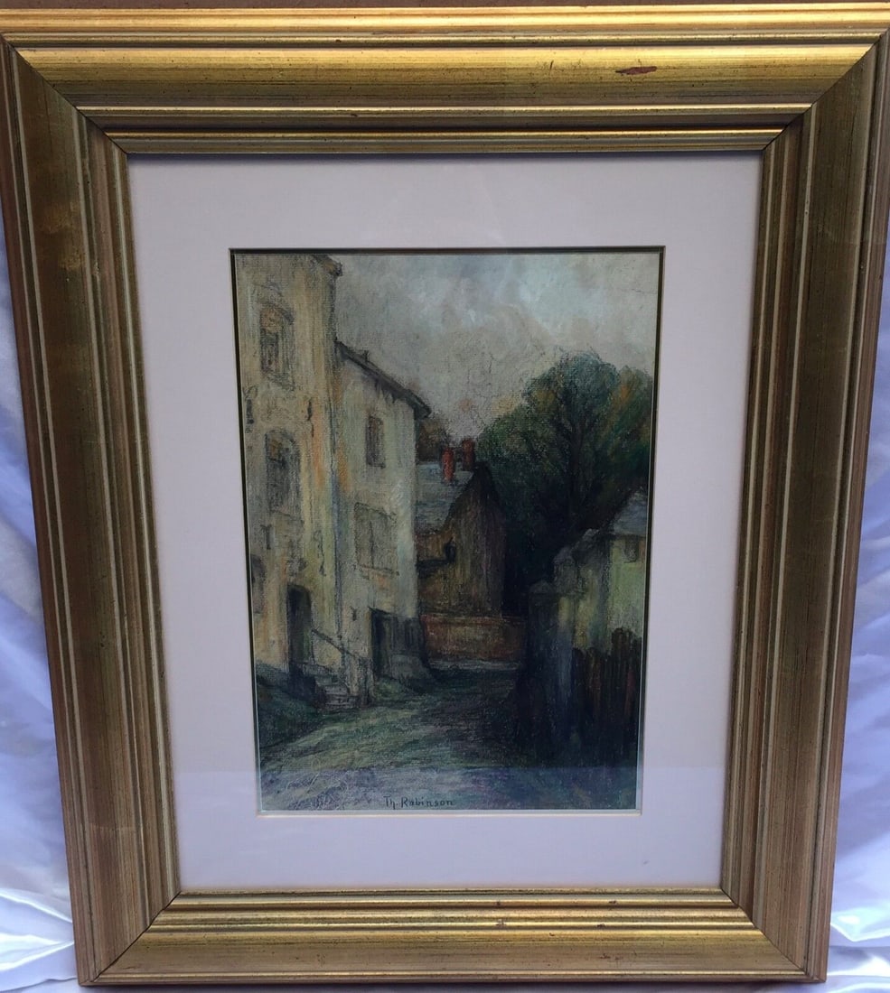 Theodore Robinson Signed Painting Houses on Paper 21.3 x 27.9: Theodore Robinson Signed Painting Houses on Paper 21.3 x 27.9 Experience the charm of this stunning painting on paper by renowned artist Theodore Robinson, featuring houses along a picturesque road. T