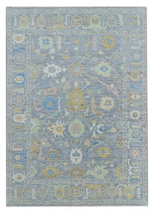 12.2 x 18 Oushak Handmade Wool Carpet Slate Blue Gray: 12.2 x 18 Oushak Handmade Wool Carpet Slate Blue Gray Discover the stunning 12' x 18' Amazing Oushak Rug in Slate Blue Gray, meticulously handcrafted from premium wool. This exquisite piece combines t