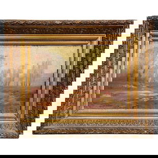 19th Century French Landscape Painting by L. Larrauie in Giltwood Frame: 19th Century French Landscape Painting by L. Larrauie in Giltwood Frame This exquisite 19th Century French oil painting on board captures a serene landscape scene featuring trees and a river, expertly
