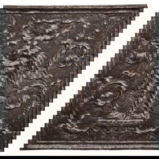 18th Century French Neoclassical Polished Iron Fireback with Allegoric Scene: 18th Century French Neoclassical Polished Iron Fireback with Allegoric Scene Enhance your fireplace hearth with this exquisite 18th Century French polished iron fireback, featuring a captivating Roman