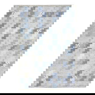 Scandinavian Blue Gray Wool Rug Geometric Design 6'1 x 9': Scandinavian Blue Gray Wool Rug Geometric Design 6'1 x 9' Enhance your living space with this stunning Scandinavian-style wool rug, featuring a captivating blue and gray field complemented by accents