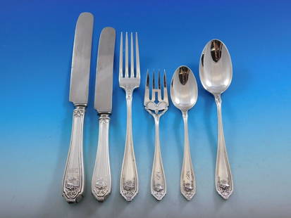 Dominick & Haff Basket of Flowers 66-Piece Sterling Silver Flatware Set: Dominick & Haff Basket of Flowers 66-Piece Sterling Silver Flatware Set Introducing a stunning set of sterling silver flatware, the Basket of Flowers pattern by Dominick & Haff, crafted between 1900 a