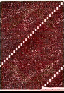 Handcrafted 7'10 x 11'5 Red Semi-Antique Persian Heriz Rug: Handcrafted 7'10 x 11'5 Red Semi-Antique Persian Heriz Rug This exquisite 7' 10" x 11' 5" Red Semi-Antique Persian Heriz Rug showcases traditional Persian designs, expertly handcrafted by skilled arti