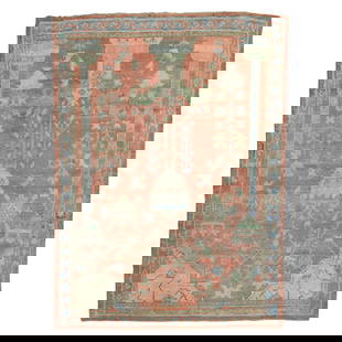 1920s Antique Turkish Oushak Prayer Rug Wool Islamic Art 44 x 59: 1920s Antique Turkish Oushak Prayer Rug Wool Islamic Art 44 x 59 This exquisite Antique Turkish Oushak Prayer Rug from the early 20th century is a stunning example of Islamic artistry. Measuring 3'8"