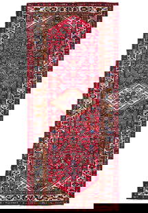 Handcrafted Persian Tabriz Herati Runner 3.7 x 10.4 Red Pink Wool: Handcrafted Persian Tabriz Herati Runner 3.7 x 10.4 Red Pink Wool Introduce a touch of elegance and charm to your home with this exquisite handcrafted Persian Tabriz Herati runner. Measuring 3' 7" x 1