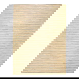 Oversized Beige Wool Kilim Rug Modern Abstract Design 14'3 x 19': Oversized Beige Wool Kilim Rug Modern Abstract Design 14'3 x 19' This stunning oversized kilim rug is handcrafted from high-quality wool, showcasing a beautiful beige field adorned with blue and brown