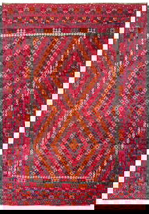 Handmade 8.7 x 13.0 Afghan Kilim Wool Area Rug: Handmade 8.7 x 13.0 Afghan Kilim Wool Area Rug Enhance your living space with this exquisite 8.7 x 13.0 handmade Kilim rug from Afghanistan. Crafted from 100% high-quality wool, this flat-weave carpet