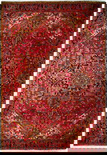 10' x 12'4" Authentic Semi-Antique Persian Heriz Rug Red: 10' x 12'4" Authentic Semi-Antique Persian Heriz Rug Red Discover the elegance of the 10' x 12' 4" Authentic Semi-Antique Persian Heriz Rug, meticulously handcrafted by skilled Persian artisans. This
