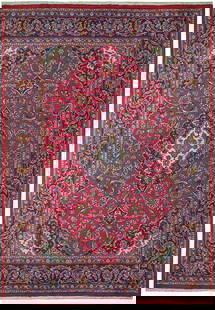 Handmade Classic Kashan Persian Rug 6.9 x 9.9 Semi Antique: Handmade Classic Kashan Persian Rug 6.9 x 9.9 Semi Antique Discover this exquisite 6.9 x 9.9 semi-antique traditional Persian handmade classic Kashan rug, crafted with care and precision. This rug fea