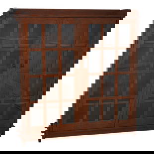 Stickley Arts & Crafts 2 Door Oak Bookcase Mortise & Tenon Design: Stickley Arts & Crafts 2 Door Oak Bookcase Mortise & Tenon Design This Stickley 2 Door Mission Oak Arts & Crafts Bookcase, crafted around 2007, showcases a classic mortise and tenon design and high-qu