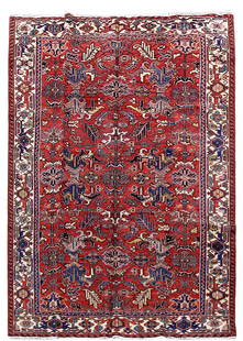 Elegant 7.2 x 10.8 Red Persian Heriz Area Rug: Elegant 7.2 x 10.8 Red Persian Heriz Area Rug Experience the elegance of this 7.2 x 10.8 Red Persian Heriz Rug, designed to enhance the beauty of any space. This exquisite rug is in new condition, ens