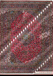 9.8x12.6 Red Handmade Semi-Antique Persian Kashan Rug: 9.8x12.6 Red Handmade Semi-Antique Persian Kashan Rug Elevate your living space with this exquisite 9.8 x 12.6 Red Handmade Semi-Antique Persian Kashan Rug, a true testament to artisan craftsmanship.