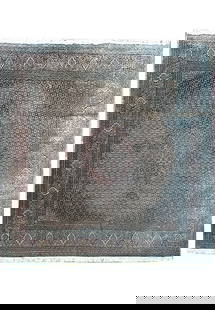 9.10 x 10 Hand-Knotted Wool Silk Persian Mahi Tabriz Rug: 9.10 x 10 Hand-Knotted Wool Silk Persian Mahi Tabriz Rug Introducing our exquisite pre-owned Hand-Knotted Wool Silk Persian Mahi Tabriz Rug, measuring 9.10 x 10 ft. This stunning rug showcases the ric