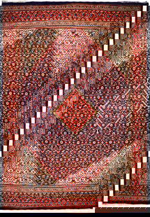 9.6 x 12.11 Eggplant Purple Handmade Persian Herati Rug: 9.6 x 12.11 Eggplant Purple Handmade Persian Herati Rug Elevate your living space with this exquisite 9.6 x 12.11 Eggplant Handmade Purple Semi Antique Persian Herati Rug. Handcrafted by skilled Persi