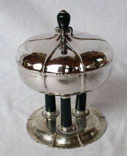 1920 German 800 Silver Covered Dish with Agate Base and Top: 1920 German 800 Silver Covered Dish with Agate Base and Top Presenting a stunning 1920 German silver covered dish, expertly crafted from 800 silver with an exquisite agate green stone base and top. Th