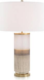 John-Richard Victorian Earth Toned Glass Table Lamp with Off-White Shade: John-Richard Victorian Earth Toned Glass Table Lamp with Off-White Shade Illuminate your space with this elegant Earth Toned Glass Table Lamp featuring a hand-painted ceramic base and a round shade. S