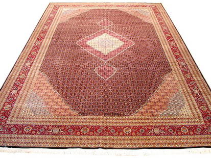 12 x 18.3 Sino Tabriz Mahi Handmade Wool Silk Rug Red Black: 12 x 18.3 Sino Tabriz Mahi Handmade Wool Silk Rug Red Black Introducing an exquisite 12' x 18' 3" Wool & Silk Sino Tabriz Mahi Large Rug, a true masterpiece of craftsmanship and elegance. Handcrafted
