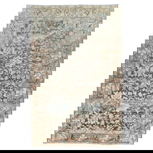 Vintage Brown Persian Bidjar Carpet 44 x 69 Hand-Knotted Wool: Vintage Brown Persian Bidjar Carpet 44 x 69 Hand-Knotted Wool This exquisite Brown Antique Persian Bidjar Carpet showcases a traditional Malayer style, crafted from high-quality hand-knotted wool. Ori