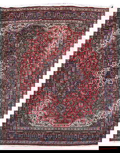 Handmade 9.10 x 12.8 Red Persian Tabriz Wool Area Rug: Handmade 9.10 x 12.8 Red Persian Tabriz Wool Area Rug Introducing a stunning 9.10 x 12.8 Handmade Wool Vintage Red Persian Tabriz Rug, a true masterpiece crafted by skilled artisans from the historic