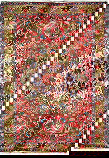 5.1 x 8.7 Hand-Knotted Red Persian Bakhtiar Area Rug: 5.1 x 8.7 Hand-Knotted Red Persian Bakhtiar Area Rug Transform your home with the rich heritage and vibrant beauty of this handcrafted 5.1 x 8.7 Red Persian Bakhtiar Rug. Renowned for its exceptional