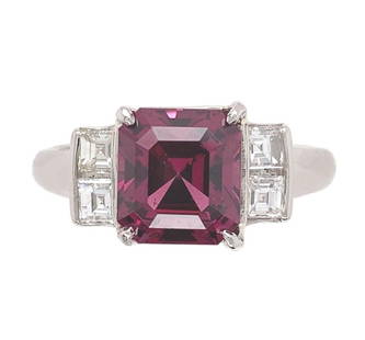 Platinum 2.55ct Raspberry Umbalite Garnet Diamond Ring Size 5.75: Platinum 2.55ct Raspberry Umbalite Garnet Diamond Ring Size 5.75 This exquisite ring features a stunning 2.55 carat genuine umbalite garnet, showcasing a beautiful raspberry hue. The garnet is skillfu