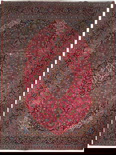 Handmade 10' x 13.6' Red Persian Kashan Rug Wool Silk: Handmade 10' x 13.6' Red Persian Kashan Rug Wool Silk Experience the timeless elegance of this exquisite 10' x 13.6' Red Persian Kashan Rug, meticulously handcrafted by skilled artisans. Adorned with