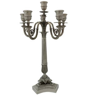 Italian 925 Sterling Silver Handmade Floral 6-Light Candelabra 22.5": Italian 925 Sterling Silver Handmade Floral 6-Light Candelabra 22.5" This exquisite 6-light candelabra is crafted from fine Italian 925 sterling silver, showcasing elegant handmade floral designs. Wit