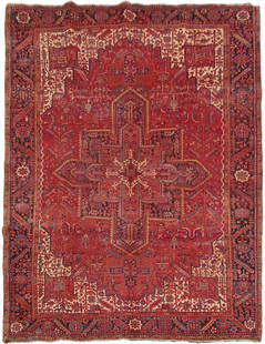 Handcrafted 10' x 13' Red Persian Heriz Rug Premium Wool: Handcrafted 10' x 13' Red Persian Heriz Rug Premium Wool Experience the luxury of a handcrafted Persian masterpiece with this stunning 10' x 13' Red Heriz Rug. Meticulously woven by skilled artisans,