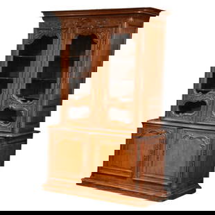 18th Century French Louis XIV Hand-Carved Oak Buffet Deux Corps: 18th Century French Louis XIV Hand-Carved Oak Buffet Deux Corps This magnificent 18th Century French Louis XIV Buffet Deux Corps showcases exquisite craftsmanship from Normandy, dating back to circa 1