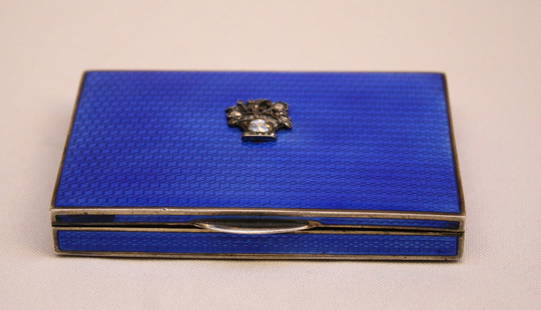 19th Century European Sterling Silver Enameled Box with Diamond Basket: 19th Century European Sterling Silver Enameled Box with Diamond Basket Discover a stunning 19th century European sterling silver enameled box, featuring a beautifully detailed diamond basket on the li