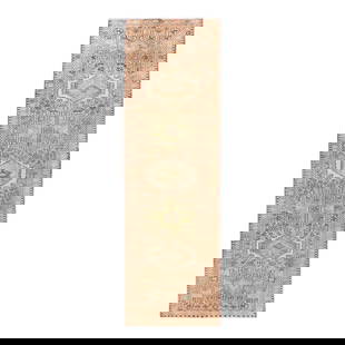Vintage Persian Heriz Handmade Wool Runner 3'3" x 10'8" Beige Tribal Design: Vintage Persian Heriz Handmade Wool Runner 3'3" x 10'8" Beige Tribal Design This exquisite vintage Persian Heriz runner showcases a beautifully hand-knotted wool construction in a soft beige color fie