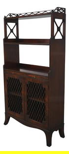 Vintage Beacon Hill Regency Mahogany Bookcase with Leather Pull-Out Slide: Vintage Beacon Hill Regency Mahogany Bookcase with Leather Pull-Out Slide This exquisite Beacon Hill 2 Door Regency Bookcase showcases timeless craftsmanship, approximately 70 years old. It features a
