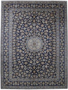 10.2 x 13.5 Persian Handmade Kashan Rug Navy Blue Signed by Artisan: 10.2 x 13.5 Persian Handmade Kashan Rug Navy Blue Signed by Artisan Transform your living space with this exquisite 10.2 x 13.5 Navy Blue Persian Handmade Signed Kashan Rug. Handcrafted by talented Pe
