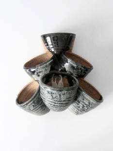 Vintage Studio Pottery Tiered Planter Vase Blue Black Glaze: Vintage Studio Pottery Tiered Planter Vase Blue Black Glaze This vintage studio pottery tiered planter vase showcases a unique design with six interconnected pots, beautifully finished in a striking b