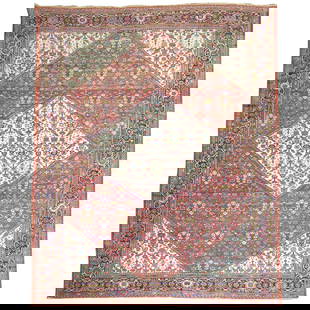 Handmade Antique Persian Sultanabad Wool Rug 9'4 x 12'6 1910: Handmade Antique Persian Sultanabad Wool Rug 9'4 x 12'6 1910 This Antique Persian Mahal Rug features a striking large-scale masculine geometric design, crafted from high-quality wool. It embodies the