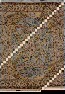 6x10 Light Blue Persian Tabriz Rug Wool Silk Hand-Knotted: 6x10 Light Blue Persian Tabriz Rug Wool Silk Hand-Knotted Introducing the exquisite 6' x 10' Light Blue Fine Persian Tabriz Rug, a stunning blend of wool and silk that offers a luxurious texture and e