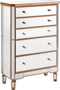Elegant Lighting Gold Mirrored Drawer Cabinet 49H 33W 16D: Elegant Lighting Gold Mirrored Drawer Cabinet 49H 33W 16D This Elegant Gold Mirrored Drawer Cabinet is a stunning addition to any contemporary space. Crafted from solid wood and adorned with a beautif