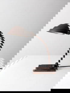Vintage Art Deco Gooseneck Desk Lamp Metal Light 14 inch: Vintage Art Deco Gooseneck Desk Lamp Metal Light 14 inch This vintage brown gooseneck desk lamp showcases a sleek Art Deco design. Crafted from metal, it features a rectangular base, flexible goosenec