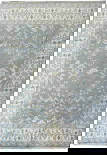 Handmade Oushak Area Rug 7.7 x 10.1 Feet Light Gray Blue Wool: Handmade Oushak Area Rug 7.7 x 10.1 Feet Light Gray Blue Wool Enhance your home's aesthetic with this stunning handmade Oushak rug, measuring 7.7 x 10.1 feet (91 x 121 inches). Crafted from premium wo