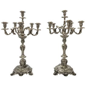 Circa 1870 Antique Austrian 800 Silver Candelabra Pair 6 Light: Circa 1870 Antique Austrian 800 Silver Candelabra Pair 6 Light This exquisite pair of antique Austrian 800 silver candelabra, dating back to circa 1870, showcases a stunning blend of handmade craftsma