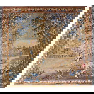 18th Century French Aubusson Tapestry Le Repas Champetre Hand-Woven Pastoral Scene: 18th Century French Aubusson Tapestry Le Repas Champetre Hand-Woven Pastoral Scene This exquisite 18th Century French Aubusson tapestry, titled "Le Repas Champetre" (The Pastoral Meal), is a stunning