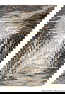 Handmade Indian Abstract Beige Gray Wool Silk Rug 10'1 x 14'3: Handmade Indian Abstract Beige Gray Wool Silk Rug 10'1 x 14'3 Discover the elegance of this modern Indian hand-knotted rug, skillfully crafted from premium wool and silk. Featuring a stunning beige fi