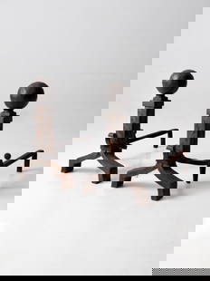 Heritage Collection Antique Wrought Iron Andirons with Cannonball Accents: Heritage Collection Antique Wrought Iron Andirons with Cannonball Accents From our Heritage Collection. This is a pair of antique wrought iron andirons. The large and heavy fireplace log holders featu