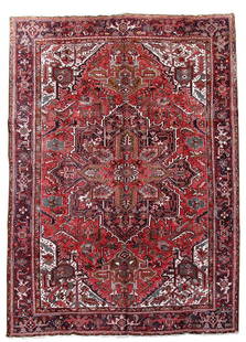 Handcrafted 8'2 x 11'6 Red Persian Heriz Rug with Silk-like Pile: Handcrafted 8'2 x 11'6 Red Persian Heriz Rug with Silk-like Pile This exquisite handcrafted Red Persian Heriz Rug features traditional Persian designs woven into a luxurious silk-like pile. With dimen