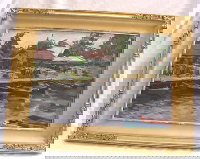Vassily Borisenkov Oil on Board Landscape Painting with Gold Leaf Frame: Vassily Borisenkov Oil on Board Landscape Painting with Gold Leaf Frame Discover a stunning oil on board painting by the renowned Russian artist Vassily Borisenkov, born in 1924. This captivating 20th