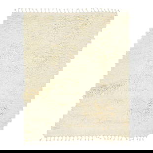 Ivory Organic Wool Hand-Knotted Moroccan Shaggy Rug 8'6 x 11'2: Ivory Organic Wool Hand-Knotted Moroccan Shaggy Rug 8'6 x 11'2 Enhance your space with this Organic Modern Moroccan Style Shaggy Wool Rug, expertly hand-knotted and crafted from organic wool. The rug
