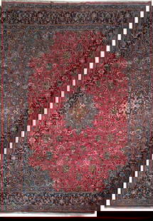9.8 x 13.8 Red Blue Handmade Persian Rug Wool Silk Traditional Design: 9.8 x 13.8 Red Blue Handmade Persian Rug Wool Silk Traditional Design Introducing the exquisite 9.8 x 13.8 Red Blue Classic Persian Rug, a stunning blend of traditional craftsmanship and vibrant aesth