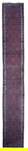 2.8 x 17 Red Persian Herati Hand-knotted Runner Rug: 2.8 x 17 Red Persian Herati Hand-knotted Runner Rug Enhance your living space with this stunning 2.8 x 17 Red Hand-knotted Persian Herati Runner Rug, a true testament to traditional craftsmanship. Han
