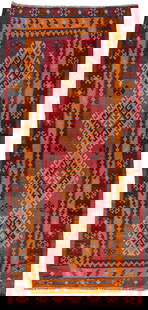 Vintage Persian Kilim Rug 5' x 11' Geometric Wool Red: Vintage Persian Kilim Rug 5' x 11' Geometric Wool Red Vintage hand-woven Persian Kilim with a geometric design. This piece has great detailing and beautiful design, it would be the perfect addition to